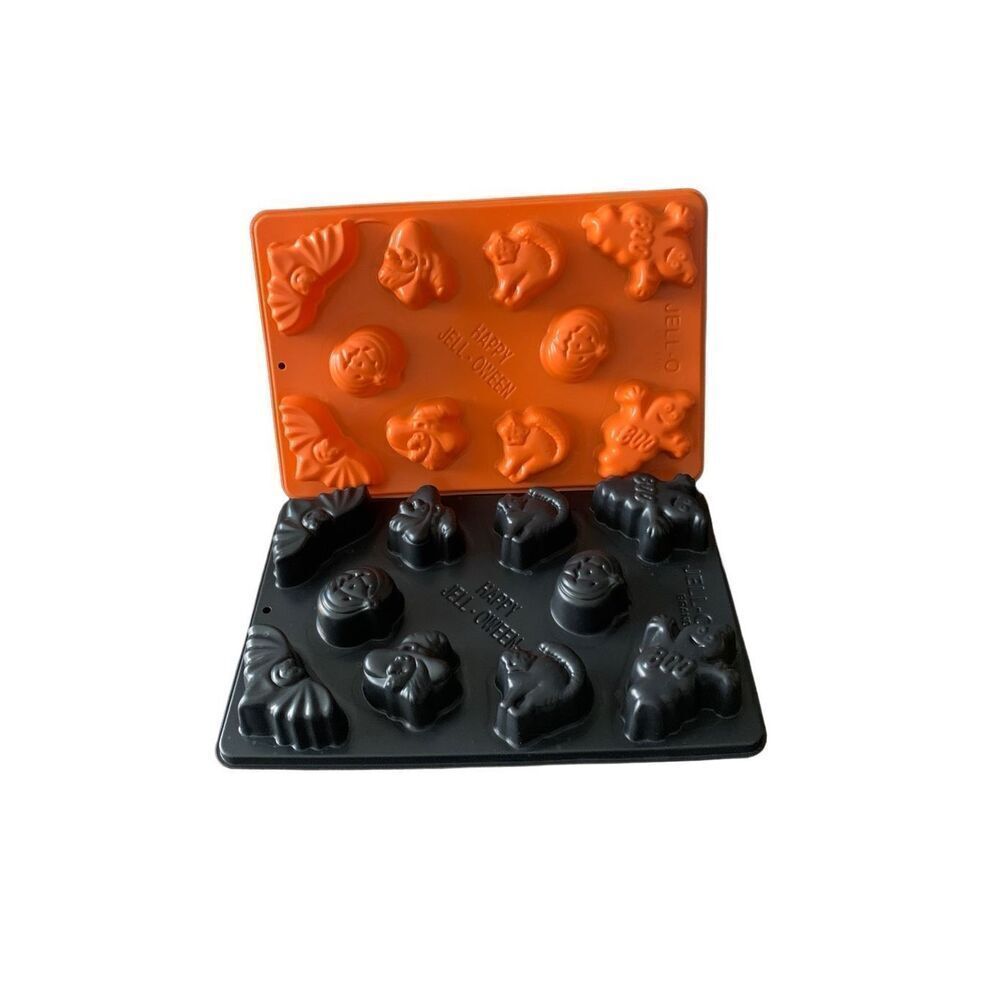 Vintage JELL-O Jello JIGGLERS MOLDS Lot of 2 Halloween Cat Bat Pumpkin Ghost